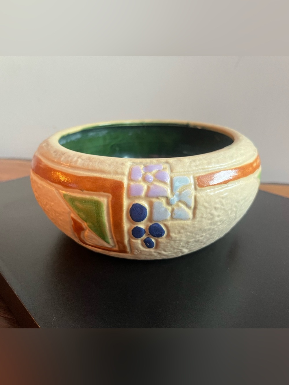 Antique Roseville Mostique Vintage Glazed Ceramic Bowl 8” ca. 1915